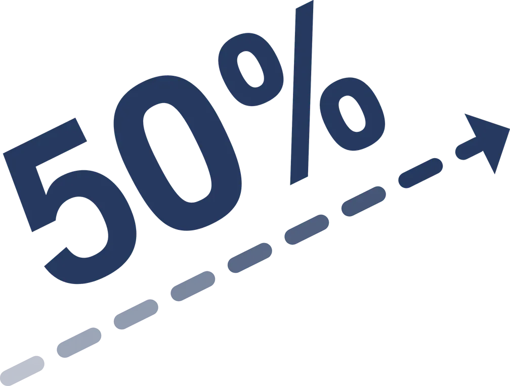 Декоративний елемент, що показує збільшення на 50% зі стрілкою вгору.